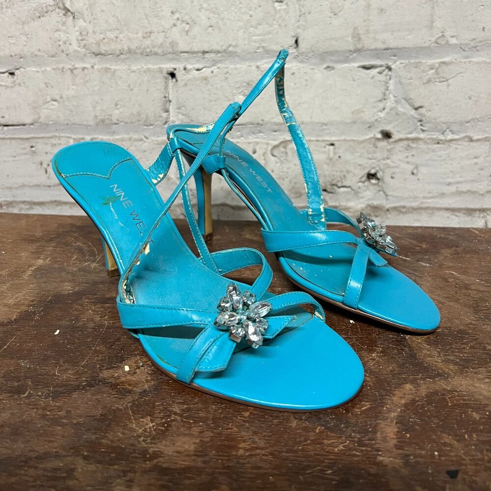 Nine West - Turquoise Blue Sandals Heels w/ Bow - Size 6